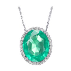 NO RESERVE - 9.90ct Emerald & 0.50cttw Diamonds, 14K White Gold Necklace