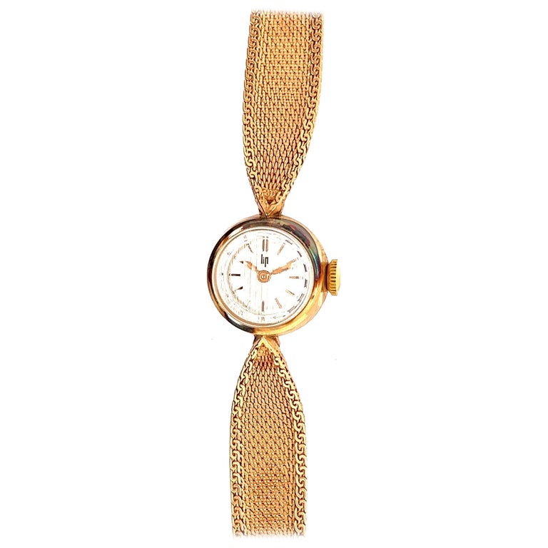 LIP Vintage Women Watch N.O.S Off White Dial Yellow Gold 18 Karat For Sale  at 1stDibs