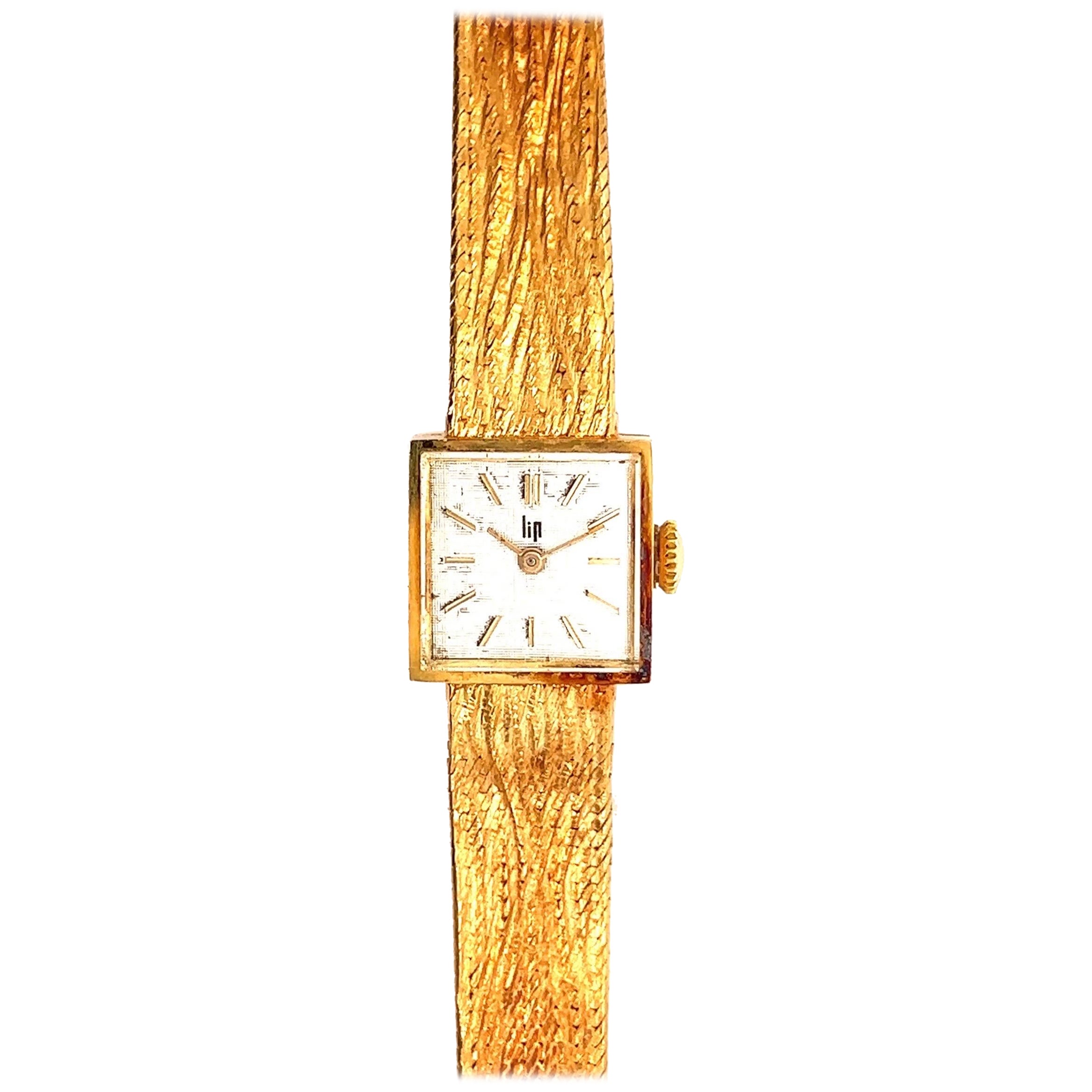 LIP Montre vintage pour femmes N.O.S à cadran blanc cassé en or jaune 18 carats en vente