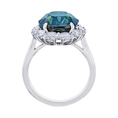 9.68 Carat Oval Green Sapphire and Diamond Platinum Ring