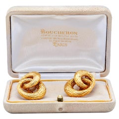 Midcentury Boucheron France 18k Yellow Gold Double Hoop Ear Clip Earrings