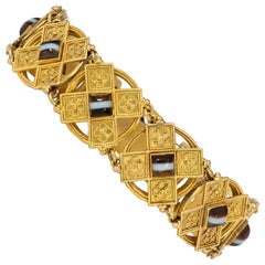 Antique Victorian Gold and Banded Agate Etruscan Revival Bracelet with X-Form Links