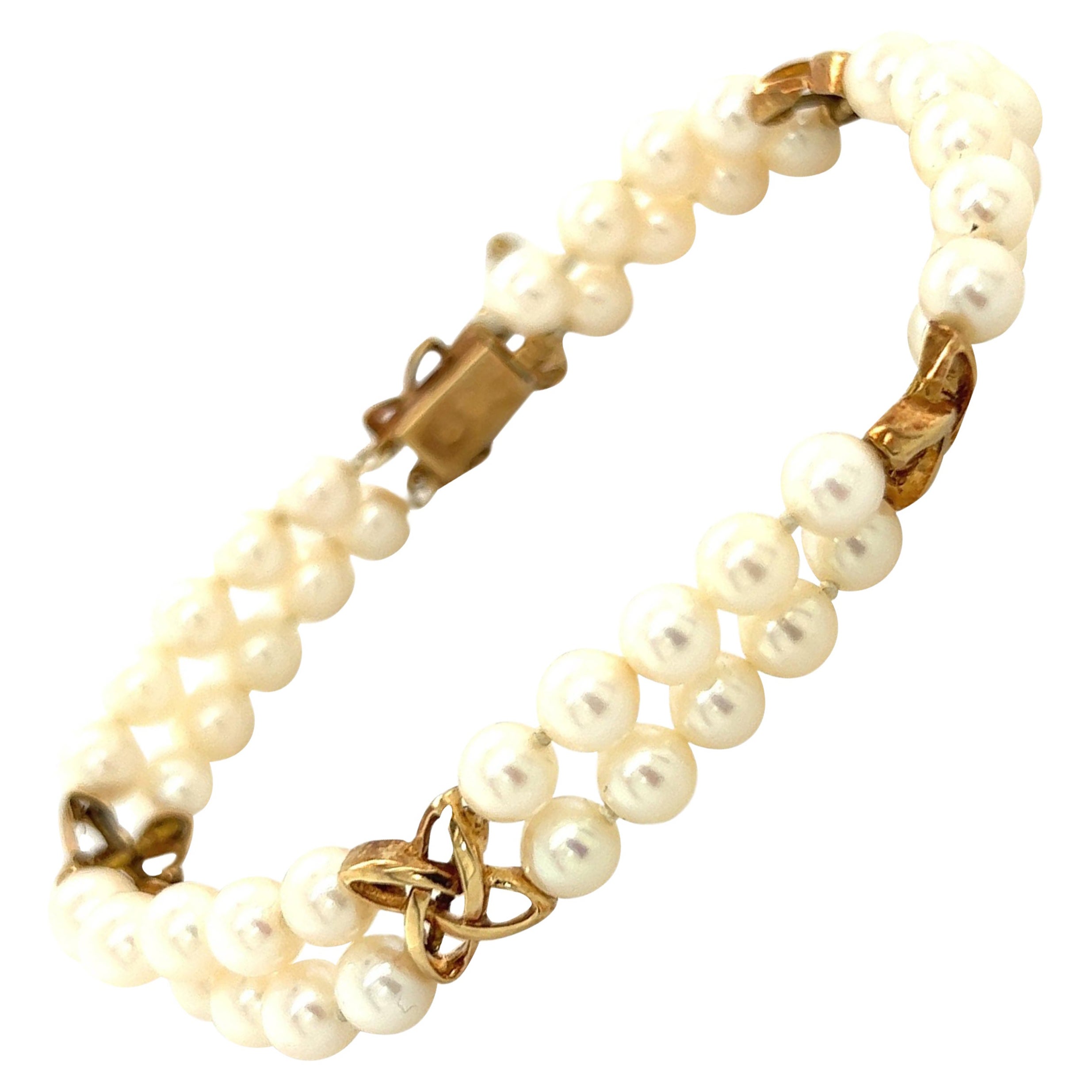 Mikimoto Estate Akoya Pearl Double Strand Bracelet 6.5" 14k Gold 5.5 mm en vente