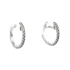 White Round Diamond 0.12CT Baby Hoops with English Lock 14K White Gold