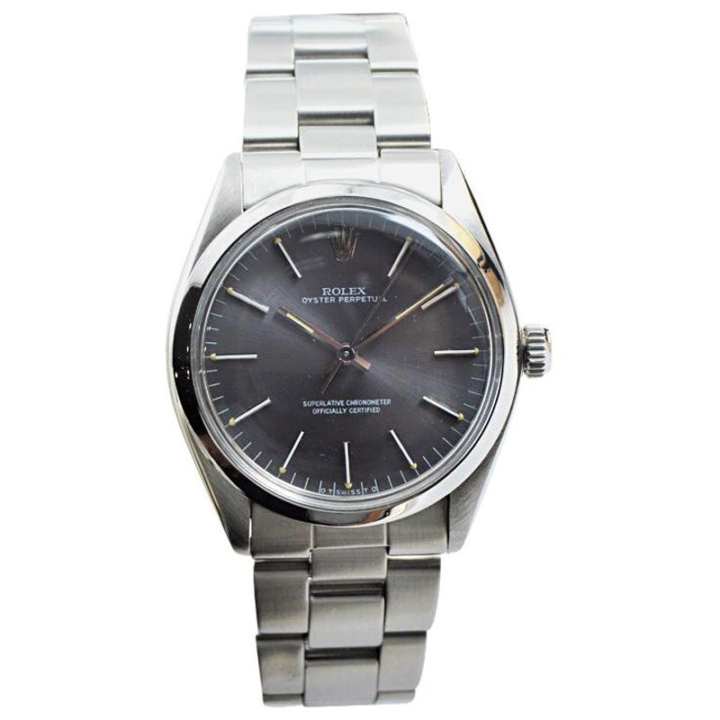 Women's or Men's Rolex Steel Oyster Perpetual with Charcoal Dial, 1960's  For Sale