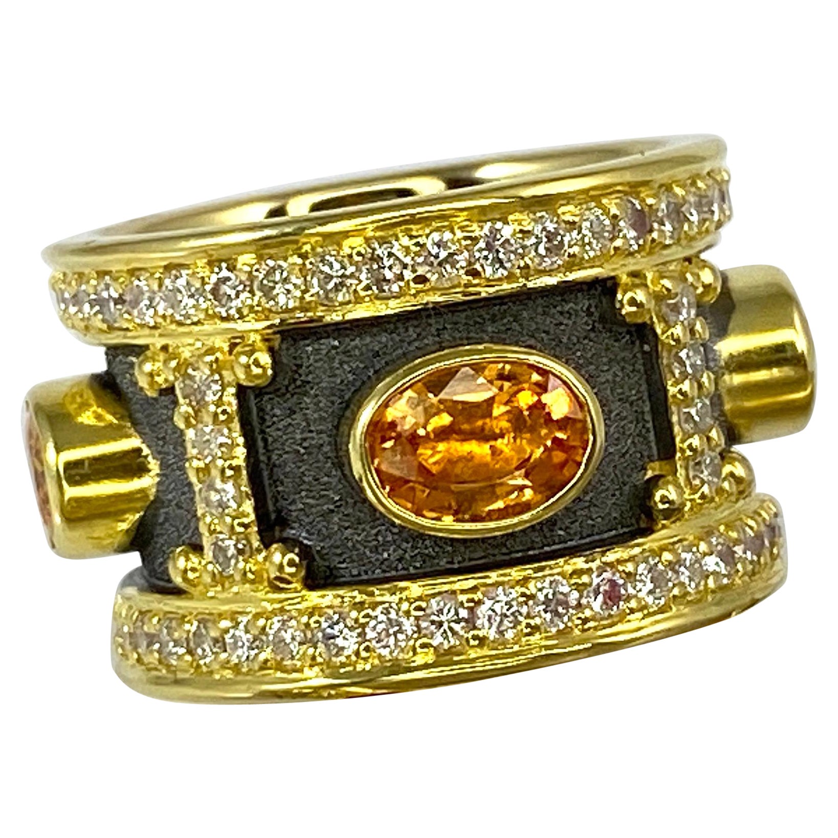 Georgios Collections 18 Karat Gold Rhodium Yellow Sapphire and Diamond Ring For Sale