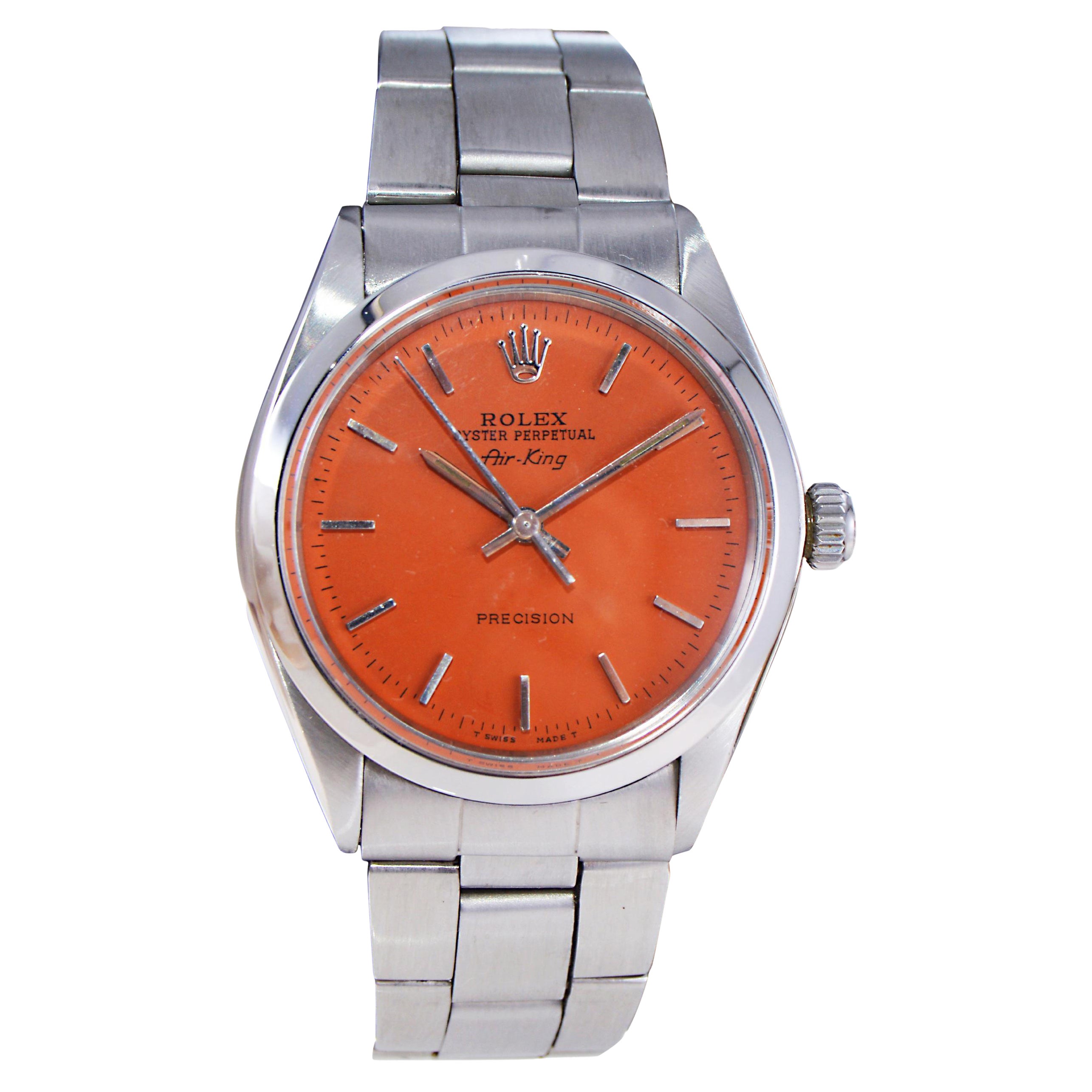 Rolex Stainless Steel Air King with Custom Made Orange Dial, circa 1960s For Sale