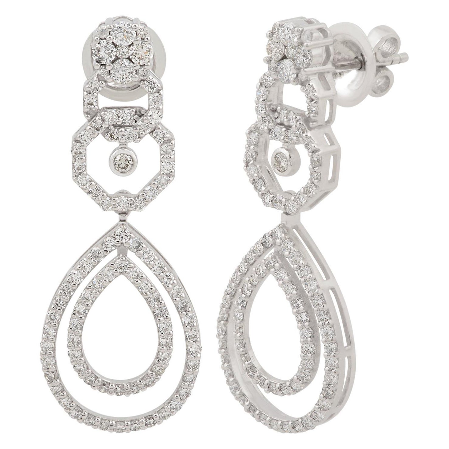 1.65 Carat Diamond Dangle Earrings 10 Karat White Gold Fine Handmade Jewelry For Sale