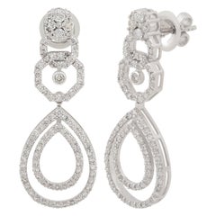1.65 Carat Diamond Dangle Earrings 10 Karat White Gold Fine Handmade Jewelry (Boucles d'oreilles pendantes en diamant de 1,65 carat)