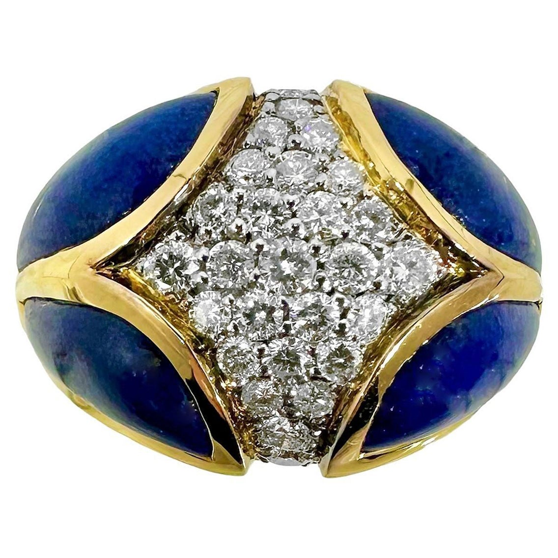 Late-20th Century 18k Yellow Gold, Lapis-Lazuli and Diamond Fashion Ring For Sale