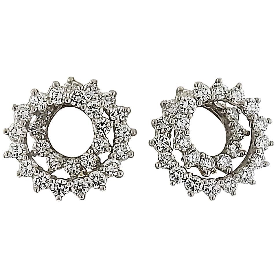 Tiffany & Co. Diamond Platinum Swirl Motif Earrings