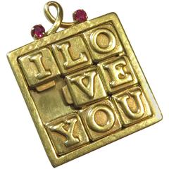Fantastic Dankner Ruby Gold Moveable "I Love You" Puzzle Charm Pendant