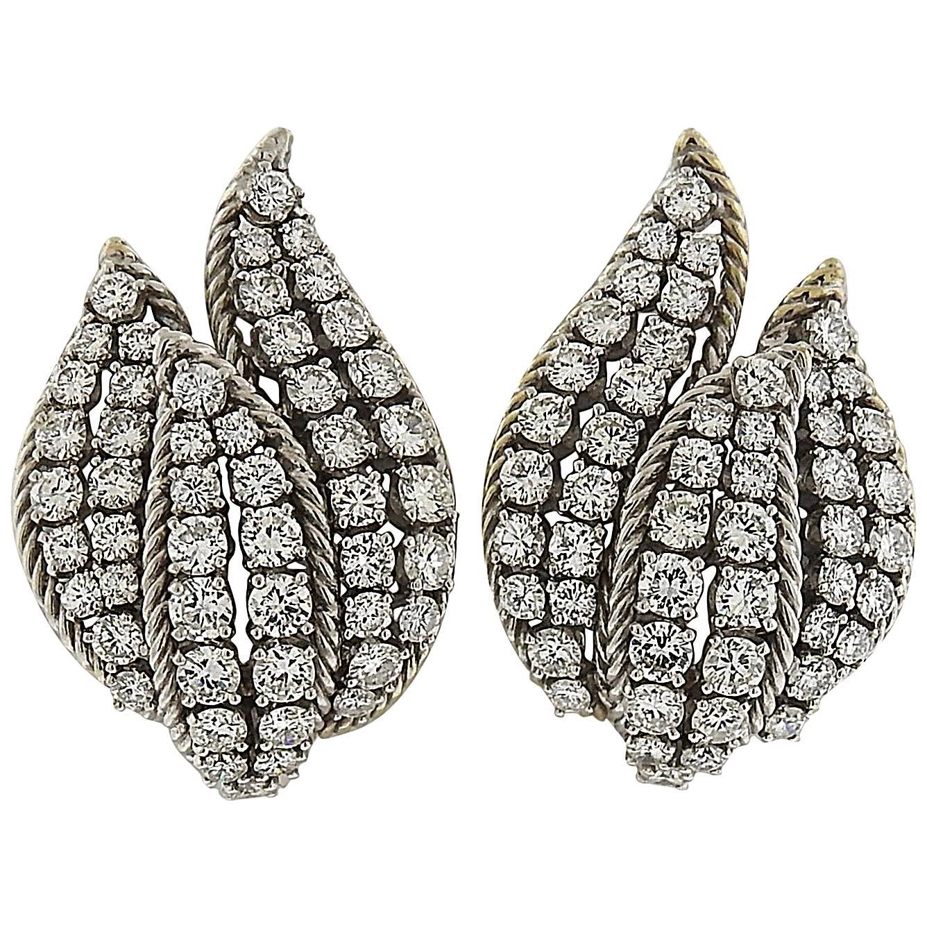Impressive 1950s Diamond Gold Earrings For Sale