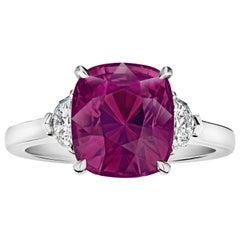 5.88 Carat Cushion Pinkish Red Sapphire and Diamond Ring