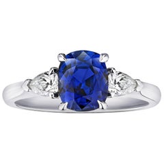 2.11 Carat Cushion Blue Sapphire and Diamond Ring