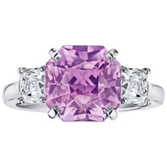 5.96 Carat Radiant Cut Pink Sapphire and Diamond Ring