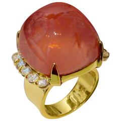 Michael Kneebone Cabochon Rose Quartz Diamond Yellow Gold Cocktail Ring