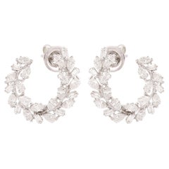 2.50 Carat Marquise Baguette Diamond Hoop Earrings 14 Karat White Gold Jewelry