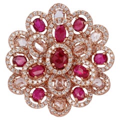 Ruby White Sapphire & Diamond Ring Studded in 18k Rose Gold