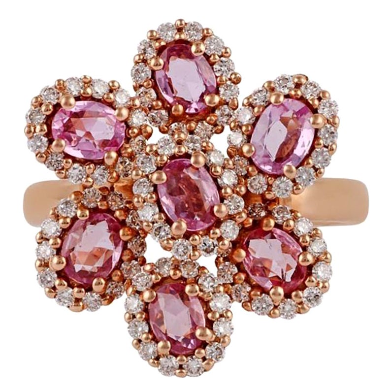 Pink Sapphire & Diamond Ring Studded in 18k Rose Gold