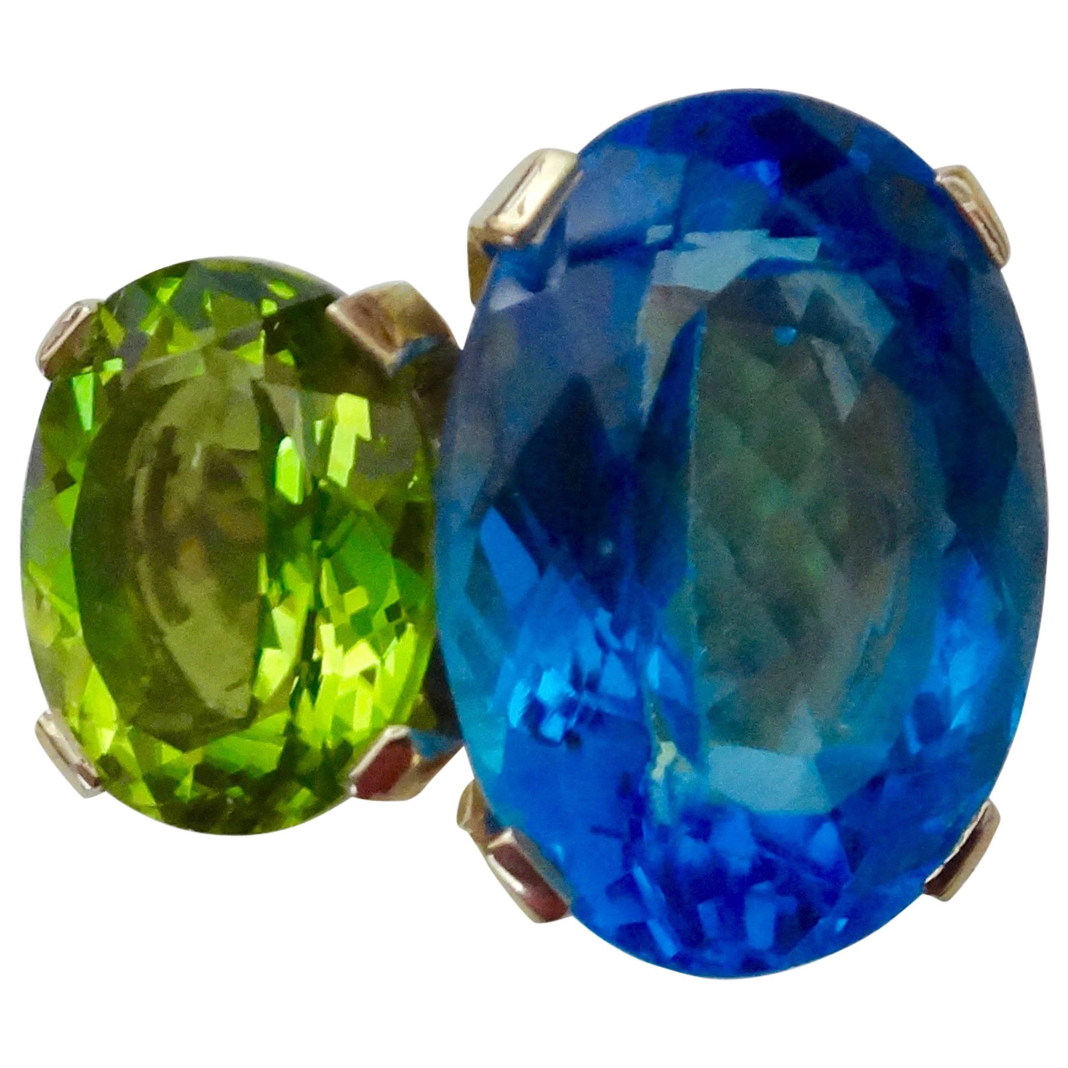 Heaven Earth Ring Featuring Peridot And Blue Zircon Cynthia 54 OFF