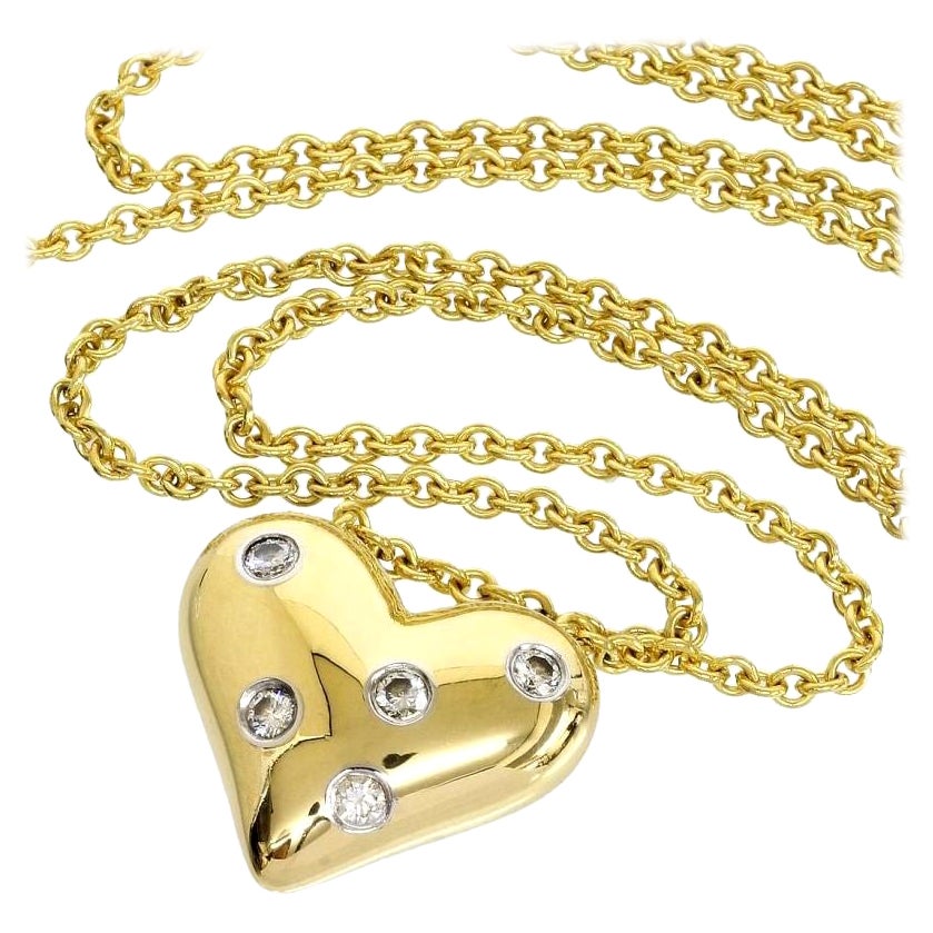 Tiffany and Co. 18k Gold Platinum Etoile Five Diamonds Heart Pendant ...