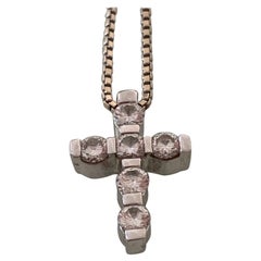 Retro 18 Carat White Gold Diamond Cross Necklace by Leo Pizzo