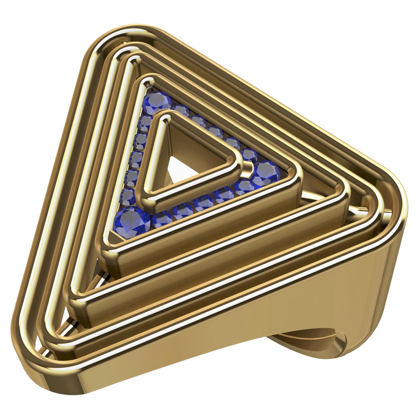 En vente :  Bague pyramide en or jaune 18 carats avec saphirs en forme de triangle doux 2