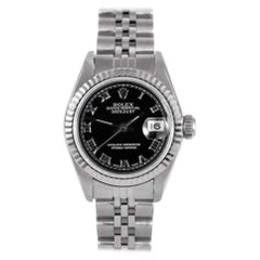 Rolex Ladies Datejust 69174 Black Roman Numeral Jubilee Steel