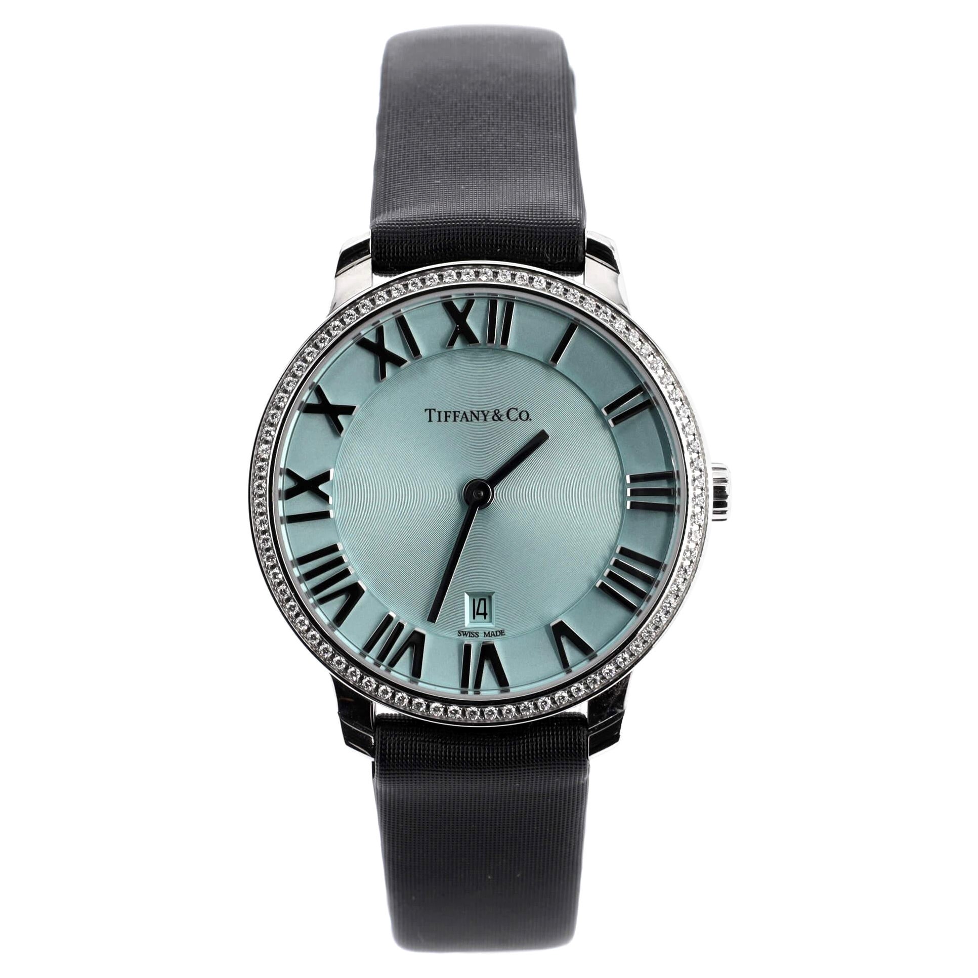 Tiffany & Co. Atlas 2-Hand Quartz Watch Stainless Steel and Satin with Diamond