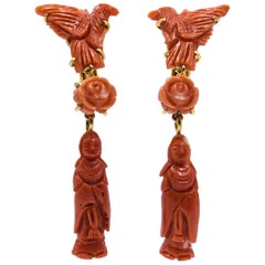 Unusual Color Gradation  Chinese Motif Coral Earclips