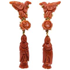 Unusual Color Gradation Chinese Motif Coral Earclips 9