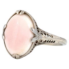 Antique Art Deco 1930s Angel Skin Coral 14 Carat White Gold Ring