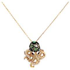 Used 18 K Rose Gold Abalone Shell Diamonds Octopus Pendant Necklace