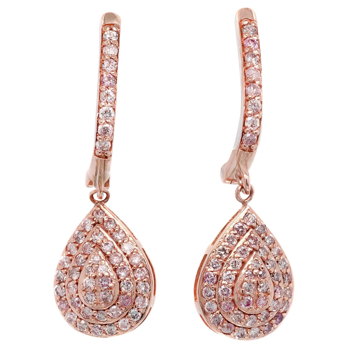 0.71 Carat Round Brilliant Pink Diamond Earrings 14k Rose Gold