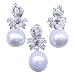 GIT Certified South Sea Pearls Diamonds 18K Gold Set