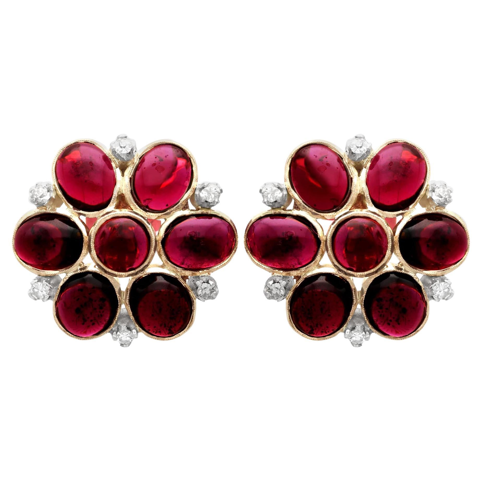 Victorian 22.28 Carat Garnet and Diamond Earrings in Rose Gold For Sale