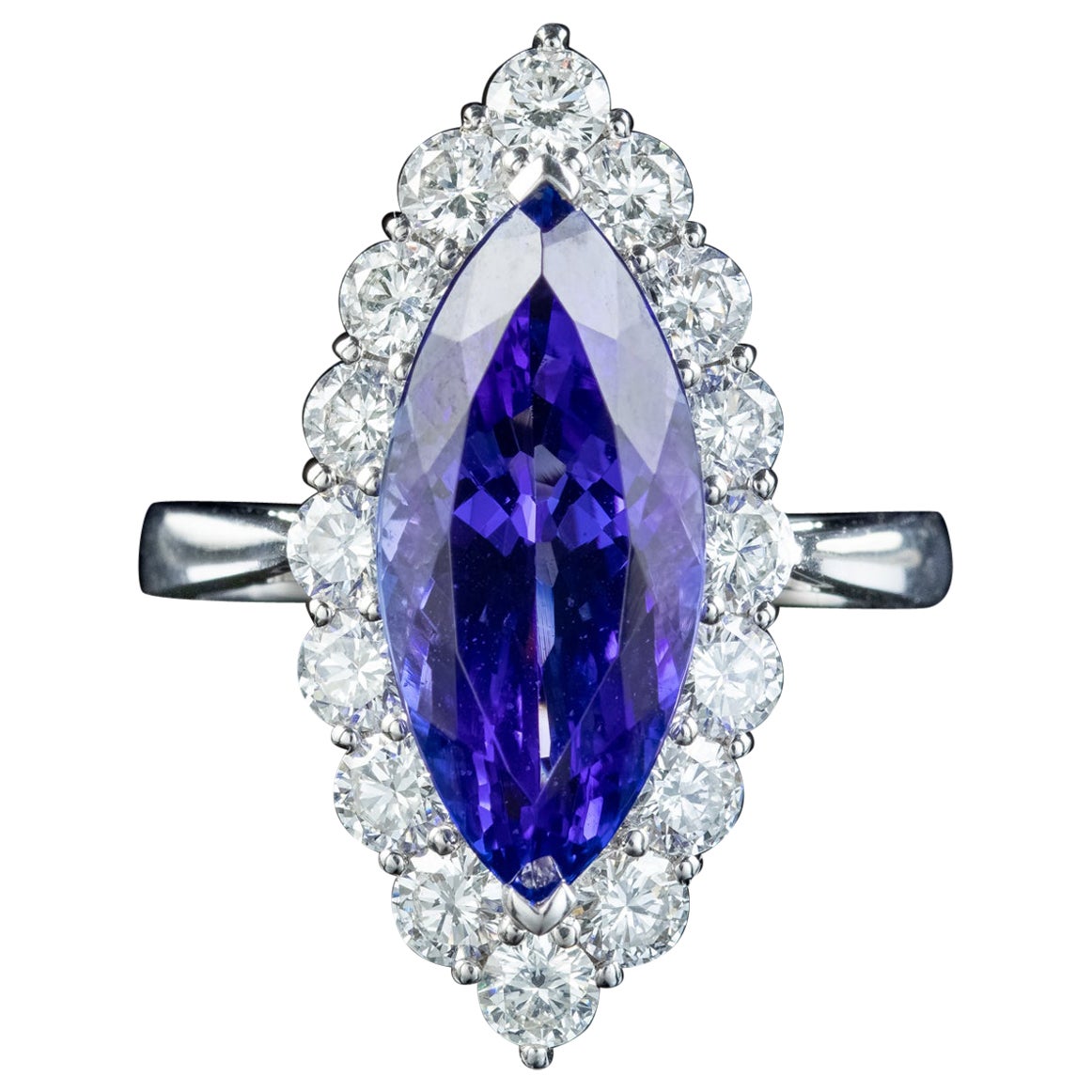 Vintage Tanzanite Diamond Navette Ring 5.53ct Aaa Tanzanite 1.83ct Diamond For Sale