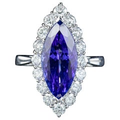 Anello vintage con tanzanite e diamanti Navette 5,53 ct Aaa Tanzanite 1,83 ct Diamante