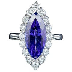 Retro Tanzanite Diamond Navette Ring 5.53ct Aaa Tanzanite 1.83ct Diamond