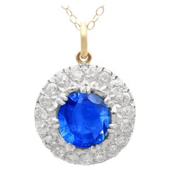 Antique 3.58ct Ceylon Sapphire and 2.02ct Diamond 15k Yellow Gold Pendant