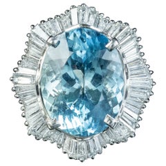Retro Aquamarine Diamond Cocktail Ring 13.92ct Aqua 2.95ct Diamond With Cert