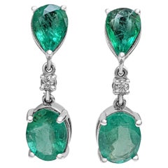 $1 No Reserve! 3.22cttw Emerald & 0.06 Carat Diamonds, 14k White Gold Earrings