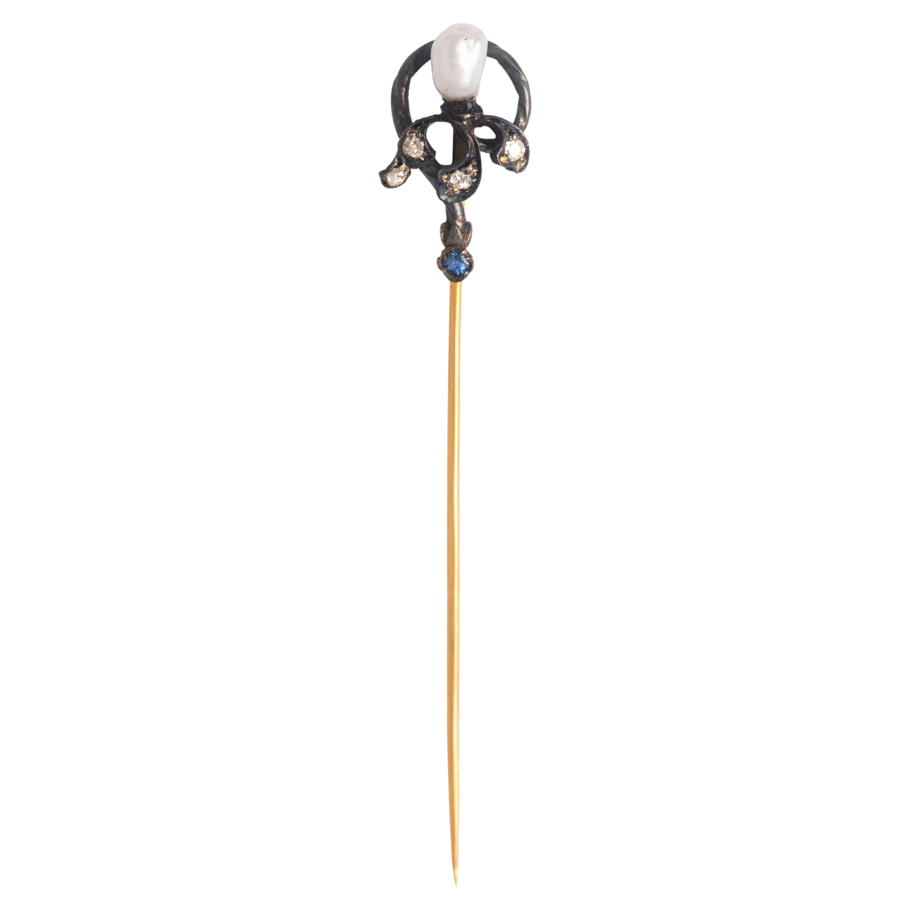 Antique Silver Gold Pin Pearl Diamond For Sale