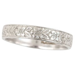 Vintage Art Deco Platinum Floral Engraved Band Ring, circa 1930