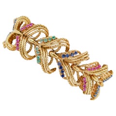 Emeralds, Rubies, Sapphires, 18 Karat Yellow Gold Retrò Bracelet