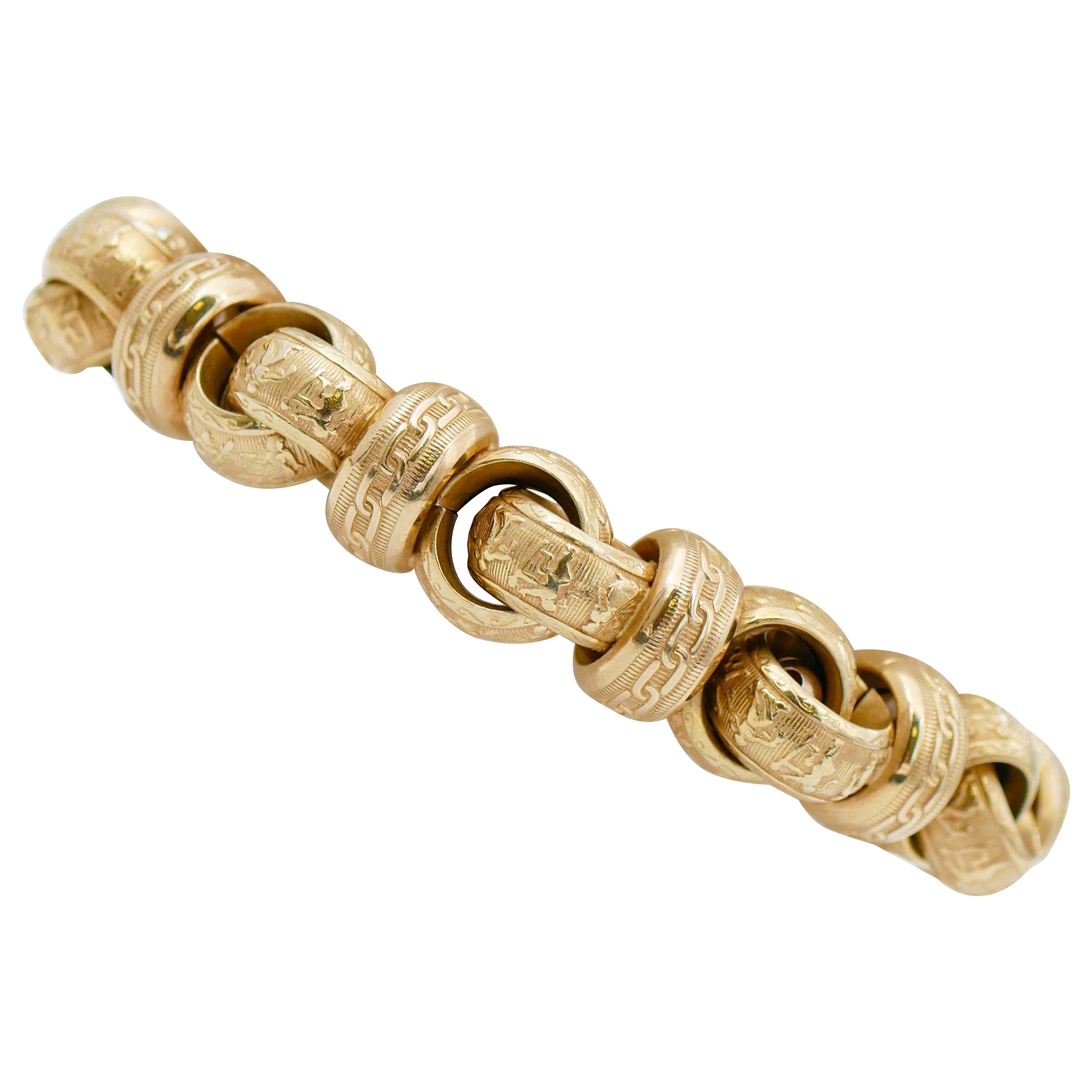 Sapphires, 14 Karat Yellow Gold Retrò Bracelet For Sale