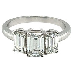 Platinum 3 Stone Emerald Cut 2.25 Carats Diamonds Ring