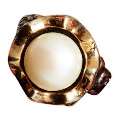 Pearl Diamond Mixed Sterling Silver Yellow Gold Fashion Ring