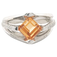 18k White Gold Orange Garnet and Diamond Ring